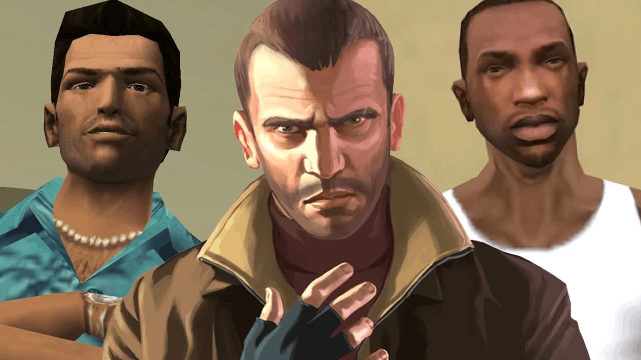 Grand Theft Auto V trio — Michael, Trevor, Franklin — Rockstar Games press kit