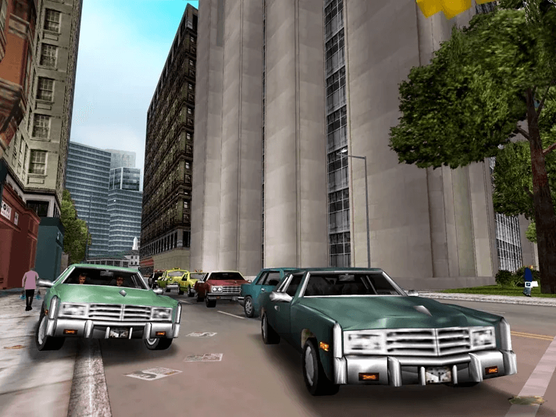 Liberty City street and skyline in Grand Theft Auto III