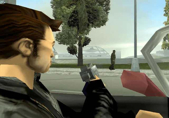 Liberty City skyline at dusk in Grand Theft Auto III