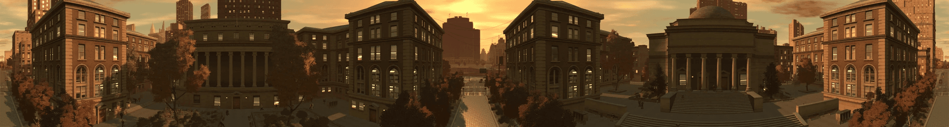 A motorcycle launching off a ramp over Liberty City rooftops in GTA IV