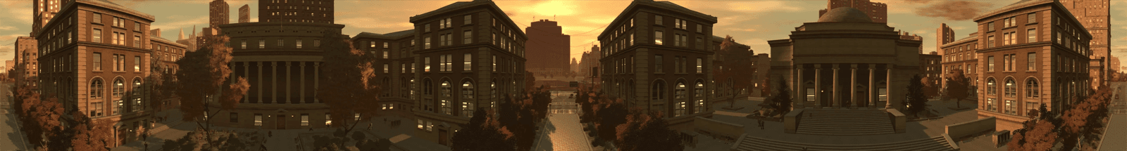 A motorcycle launching off a ramp over Liberty City rooftops in GTA IV
