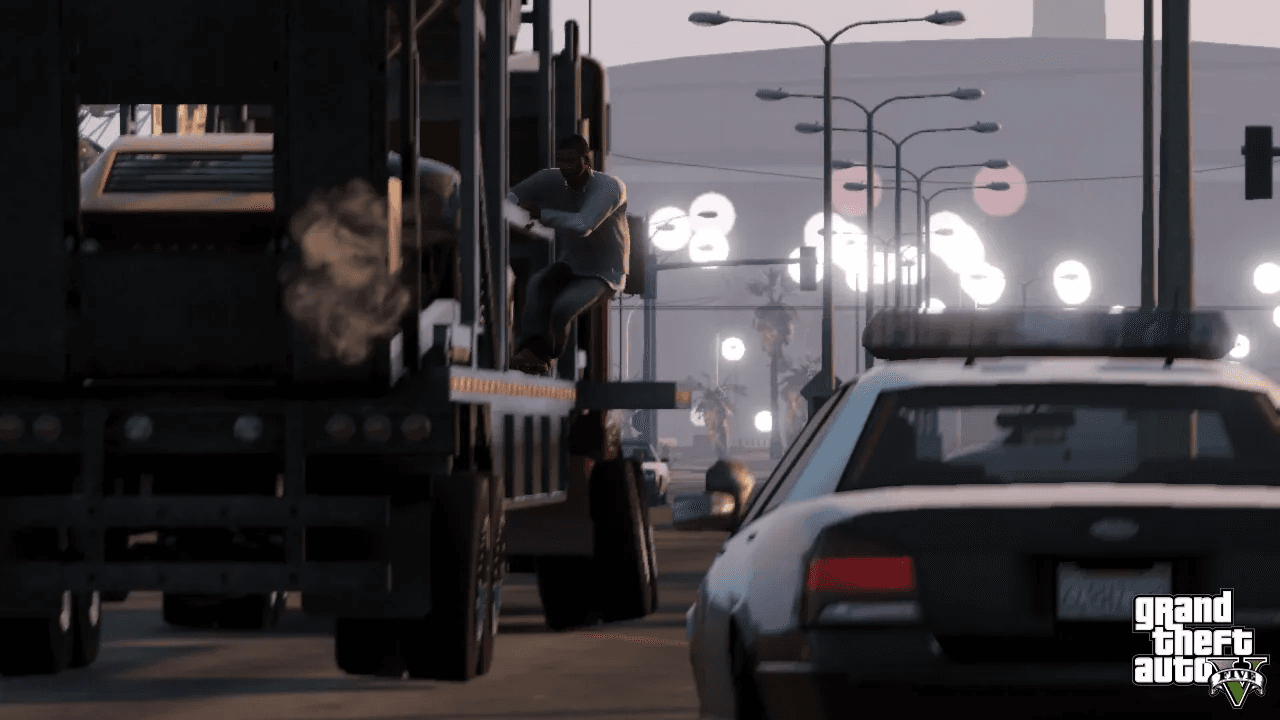 Trevor Philips standing outside his trailer in Sandy Shores in GTA 5