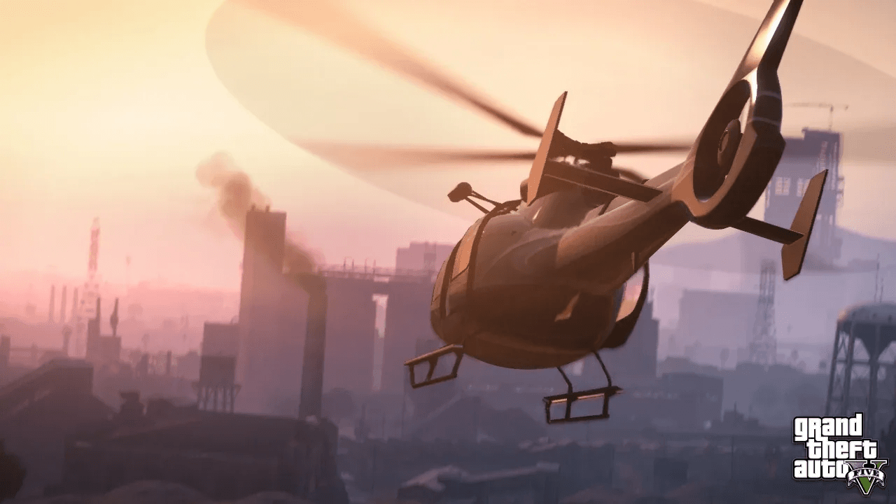 The Vinewood sign overlooking Los Santos at dusk in GTA 5