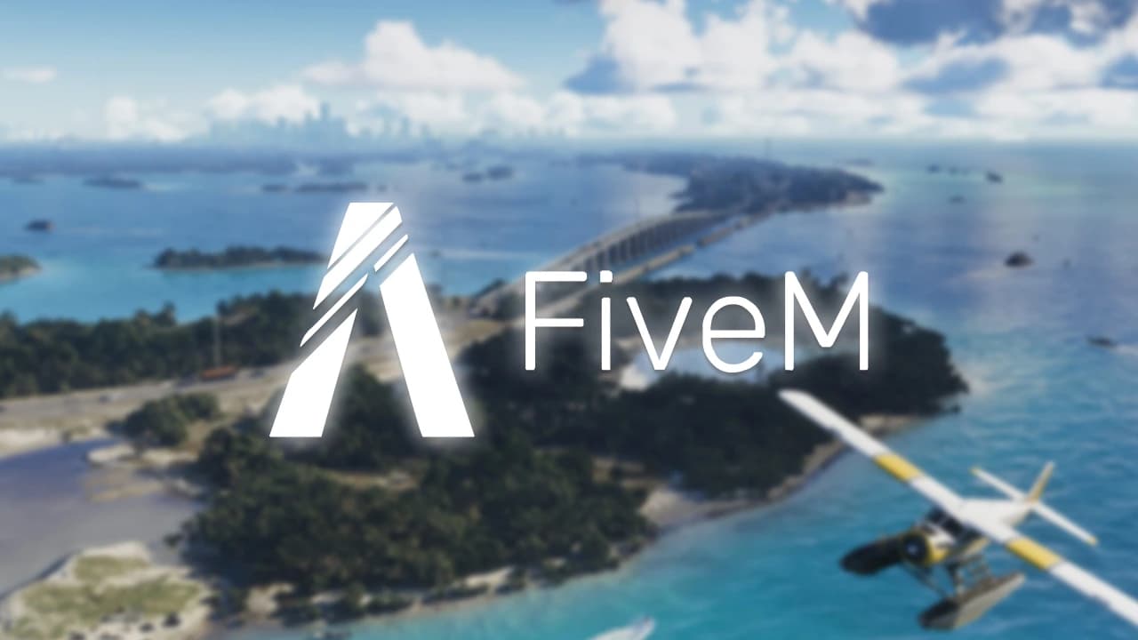 The FiveM logo over a Grand Theft Auto VI Leonida screenshot
