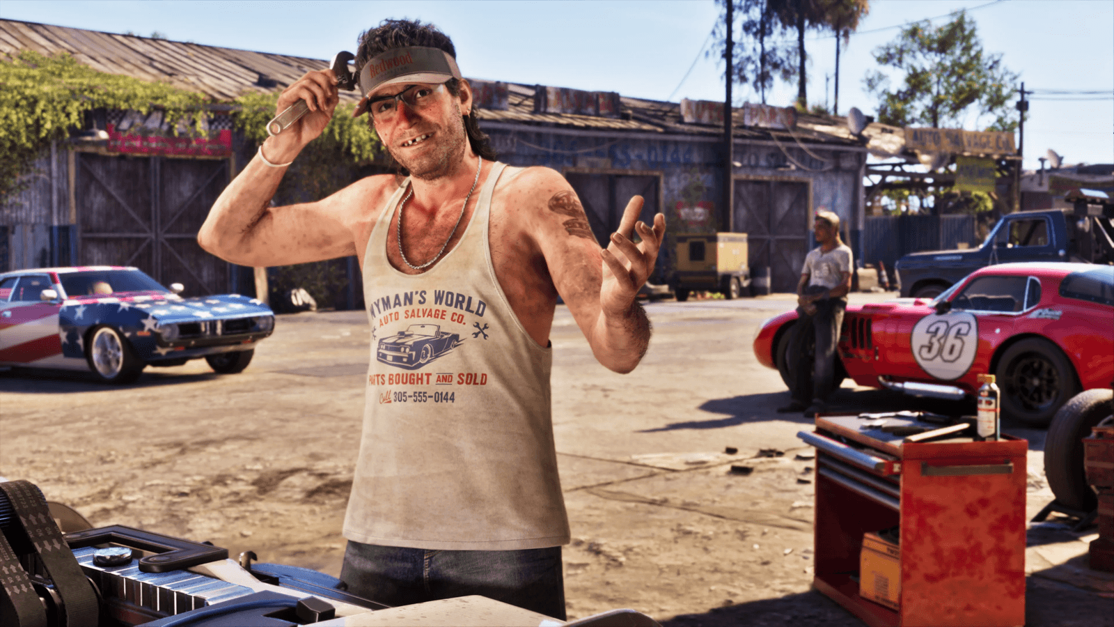 A GTA 6 salvage-yard scene with an 'autos bought and sold' sign, echoing the resale market springing up around GTA 6 preorders
