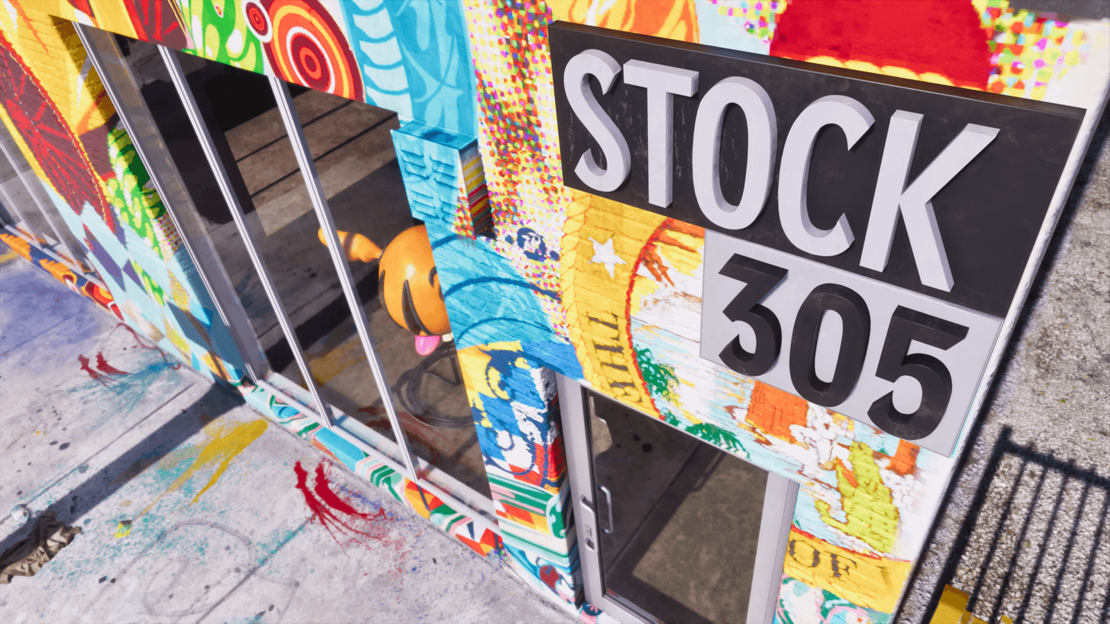 The colorful Stock 305 streetwear storefront in a Vice City neighborhood in GTA 6