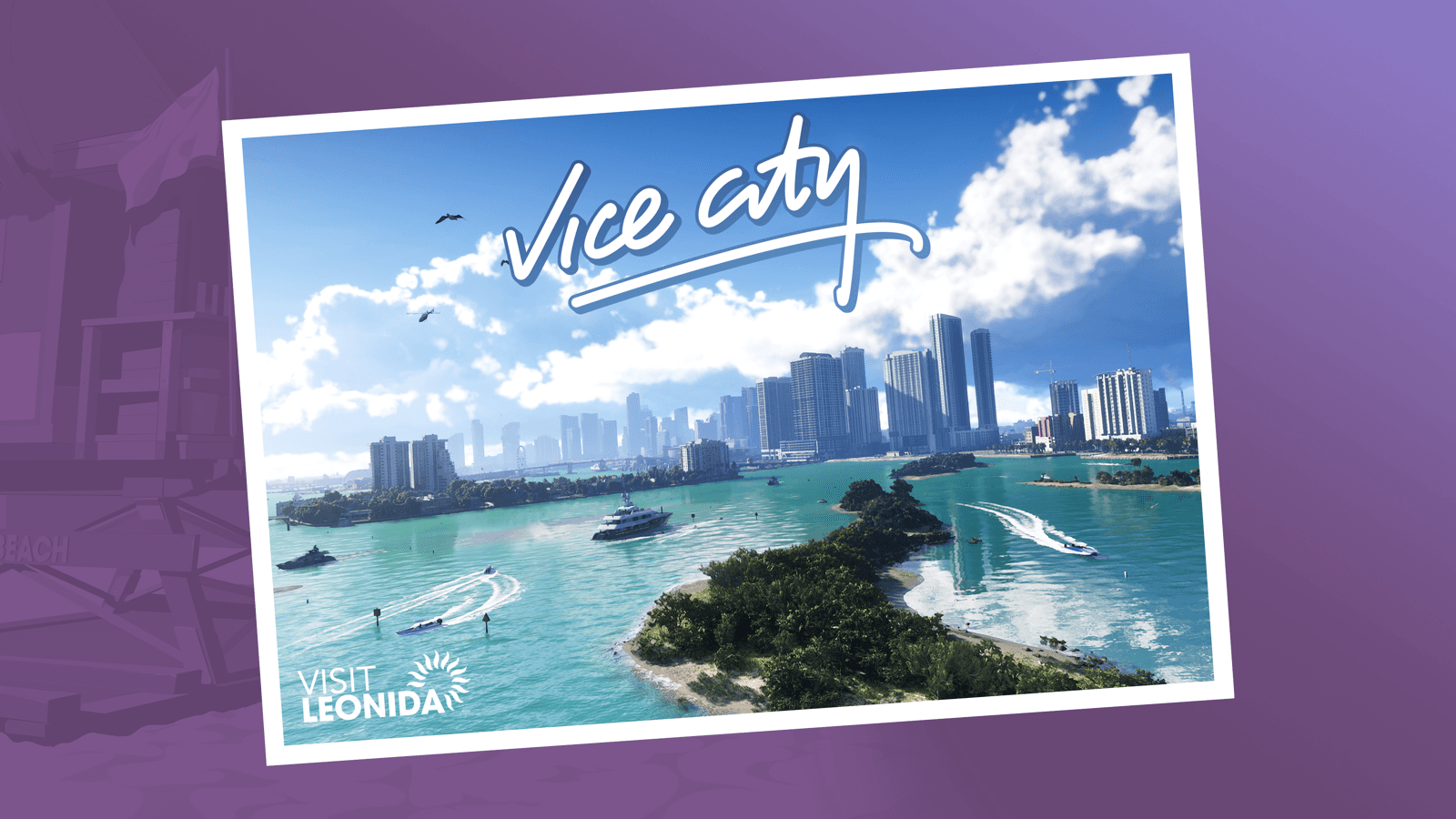 Official GTA 6 Vice City postcard art from the Visit Leonida marketing campaign