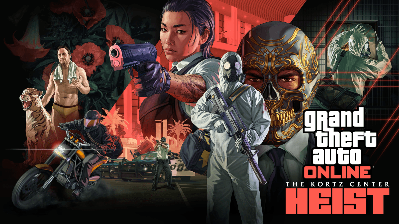 Promotional art for the GTA Online Kortz Center Heist, a high-end art robbery in Pacific Bluffs