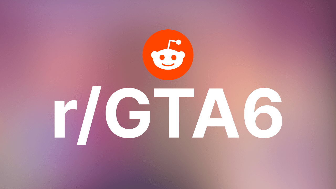 The r/GTA6 subreddit logo over a soft pink and purple gradient