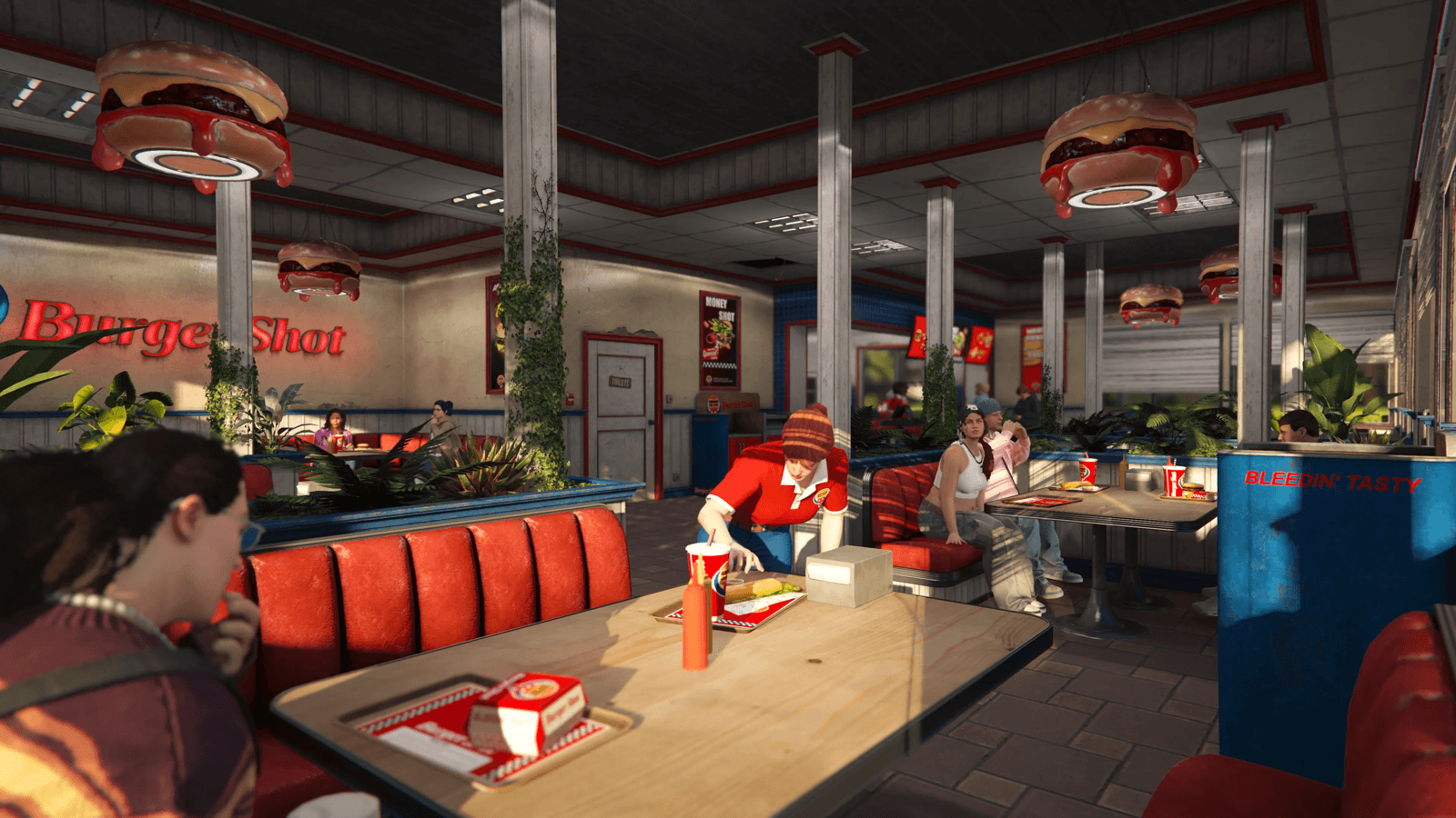 The interior of a Burger Shot restaurant in nopixel V
