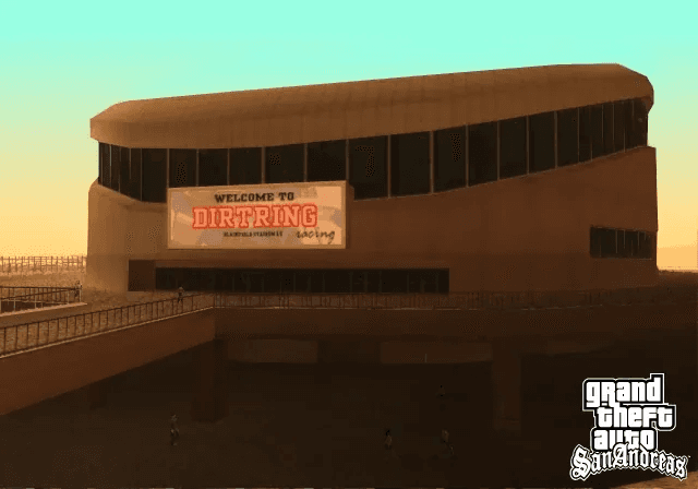 The fenced perimeter and hangars of Area 69 military base in the Bone County desert in GTA San Andreas