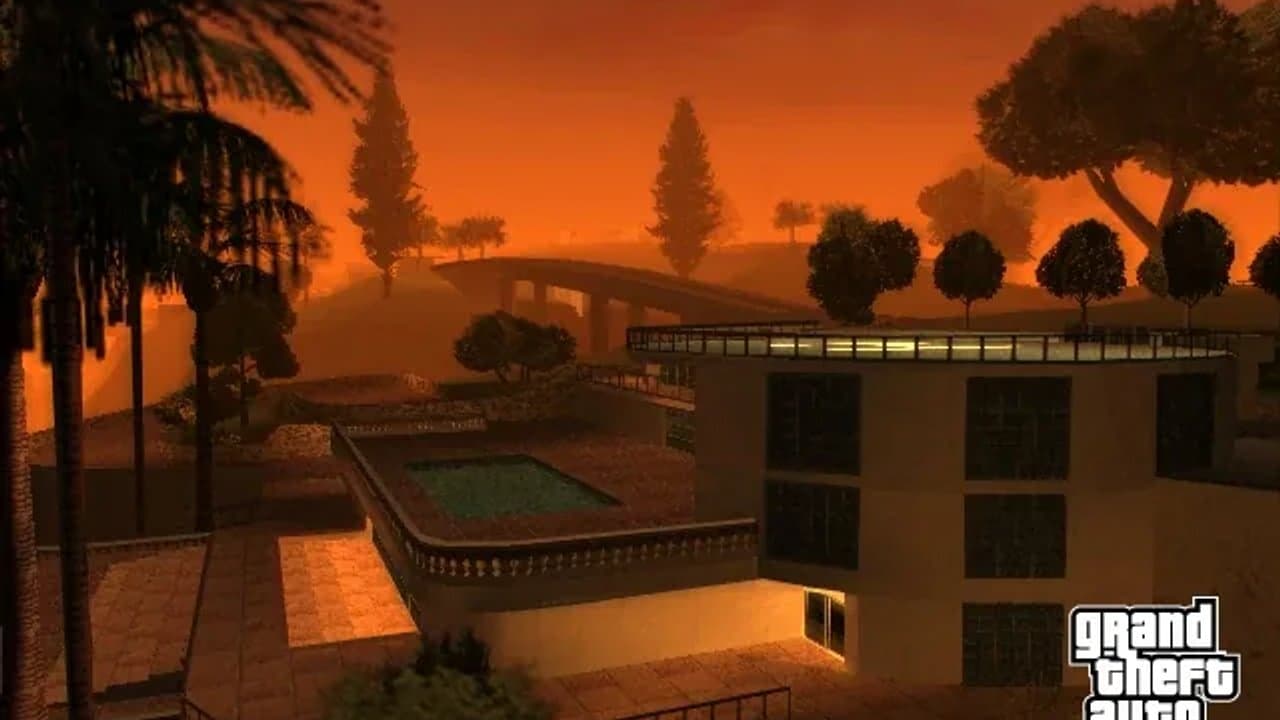 Vinewood Hills mansion at sunset in Grand Theft Auto: San Andreas
