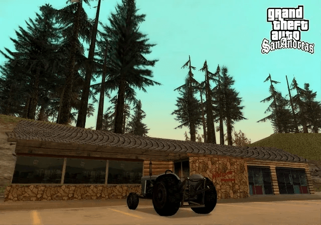 GTA San Andreas radio dial showing the in-game station list while driving through Los Santos