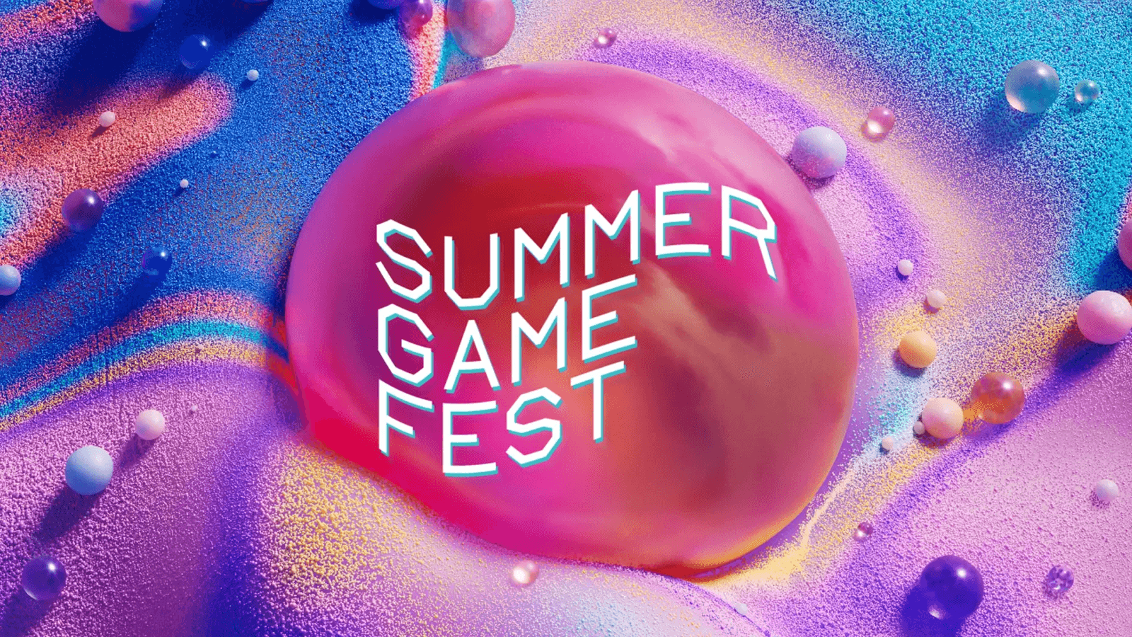 The Summer Game Fest 2026 logo on a pink and purple bubble against a colorful textured background
