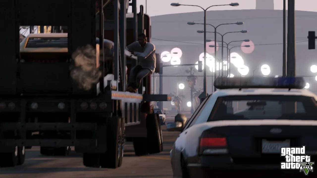 Trevor Philips standing outside his trailer in Sandy Shores in GTA 5