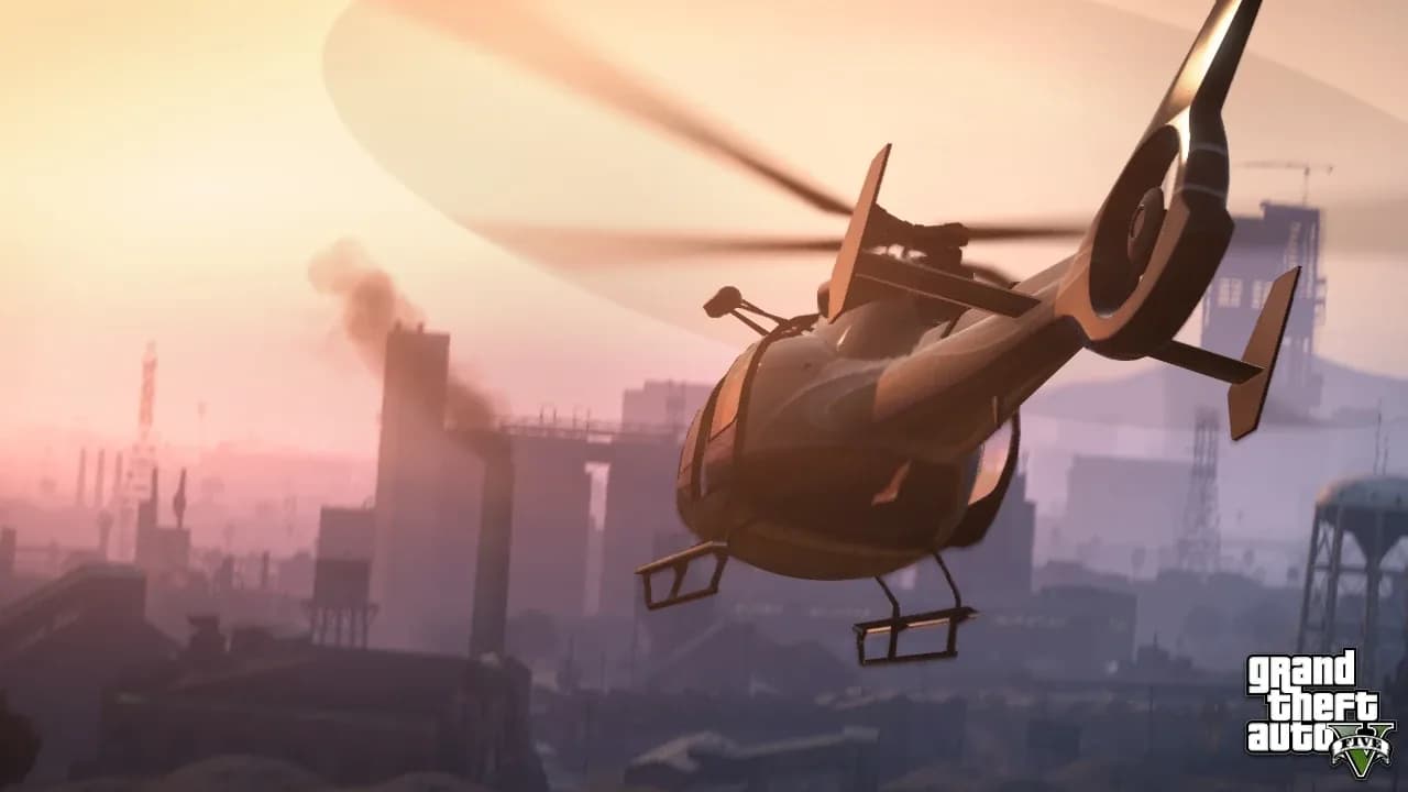 The Vinewood sign overlooking Los Santos at dusk in GTA 5
