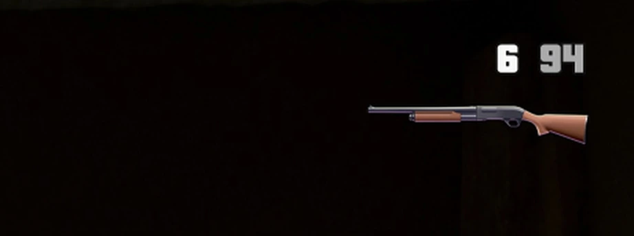 GTA 6 HUD corner showing a wood-stocked pump-action shotgun icon with the ammo counter reading 6 and 94