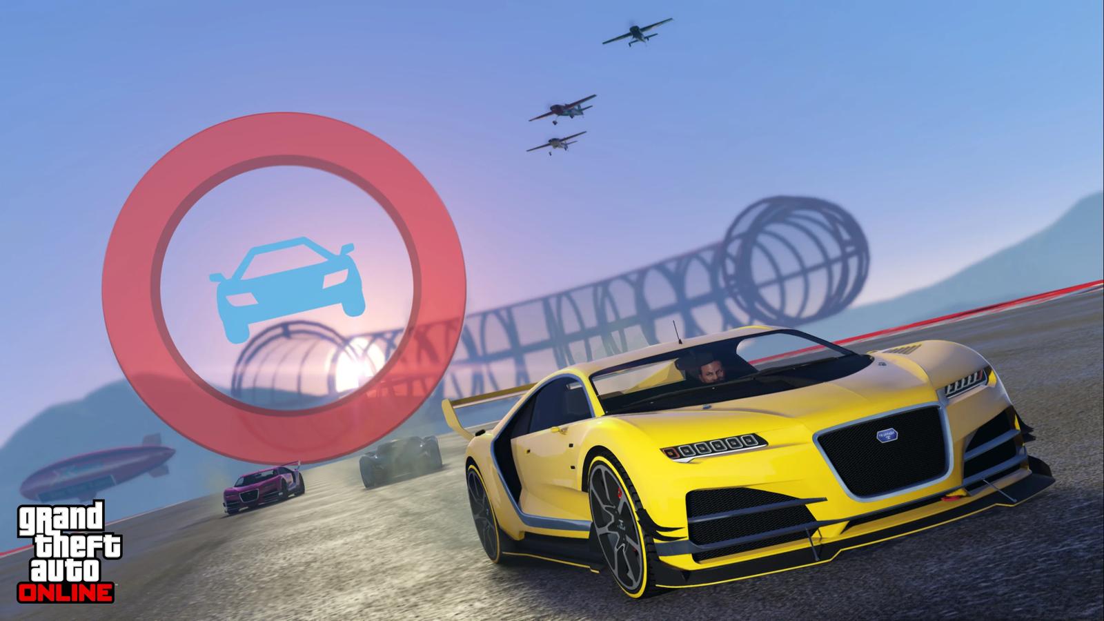 A lineup of fast motorcycles parked on a Los Santos street in GTA Online