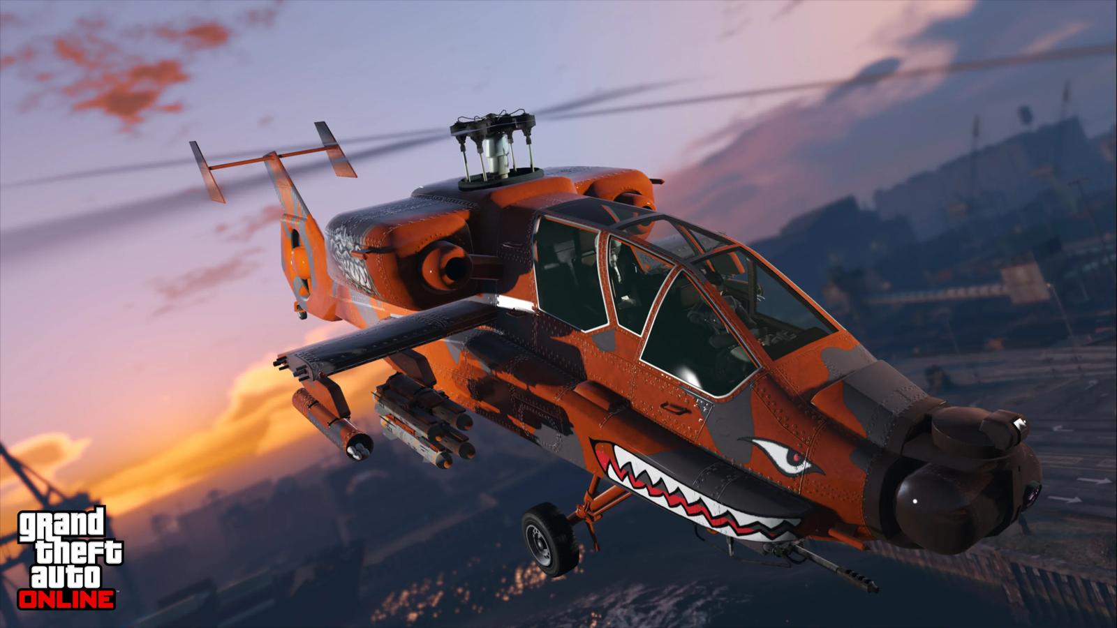 Weaponized vehicles lined up in GTA Online including the Oppressor MK2 and a military tank
