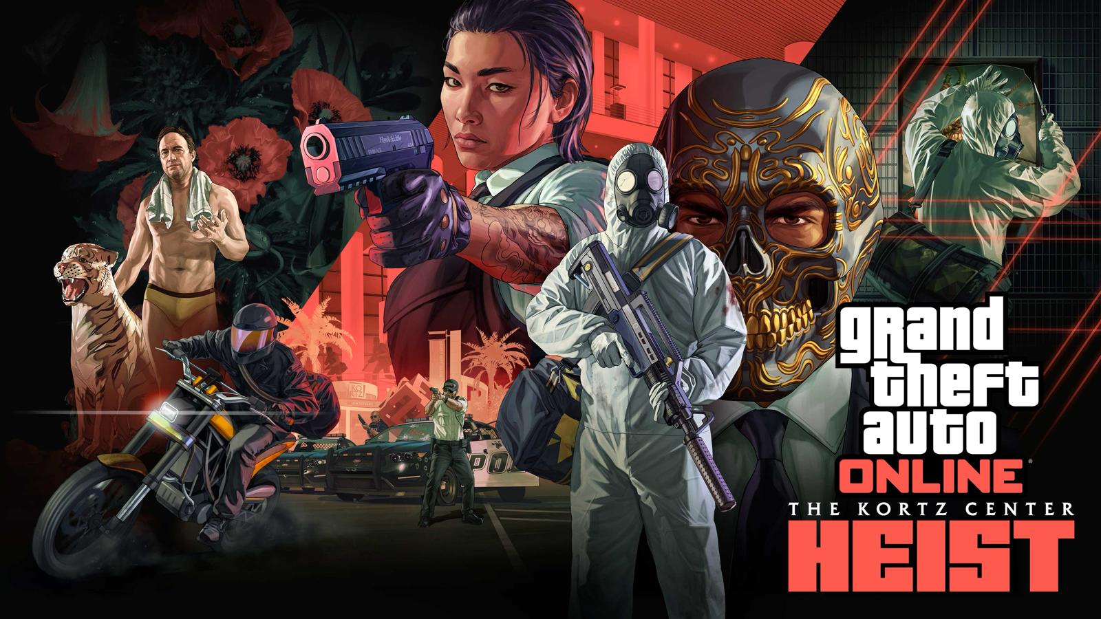 Promotional art for the GTA Online Kortz Center Heist, headlining the July 14 weekly update