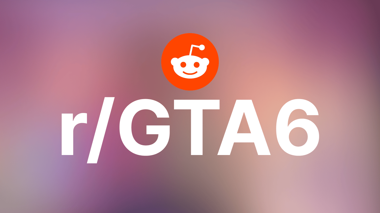The r/GTA6 subreddit logo over a soft pink and purple gradient