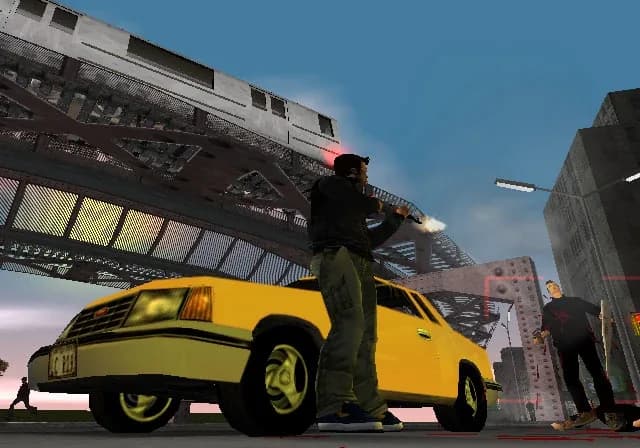Liberty City street with a Cabbie taxi in GTA III