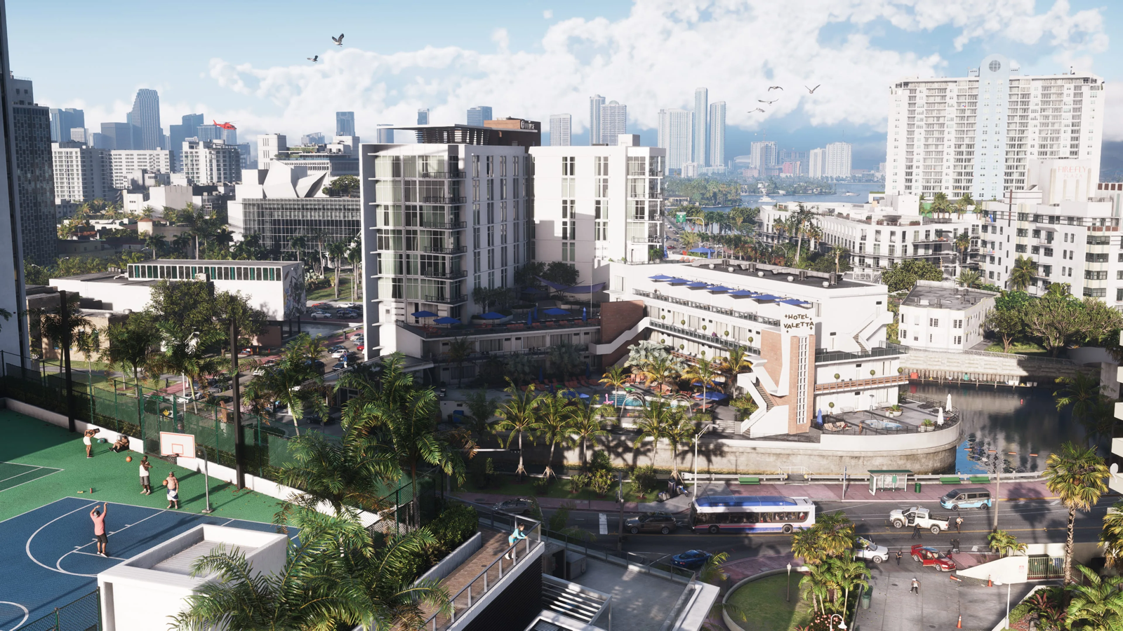 Vice City skyline and rooftops in daylight in GTA 6, official screenshot