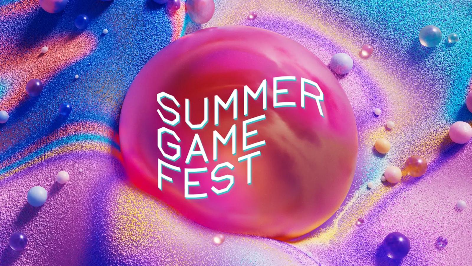 The Summer Game Fest 2026 logo on a pink and purple bubble against a colorful textured background