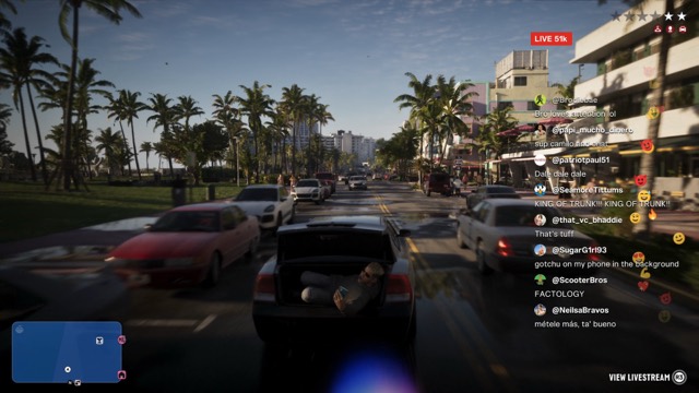 Grand Theft Auto VI gameplay from Rockstar Games' An Extended Look video, frame 272 of 389